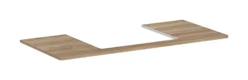 Holzplatte mit mittigem Ausschnitt, geeignet für einen Aufsatzwaschtisch. Die Oberfläche zeigt eine natürliche Eichenoptik und stammt von der Marke Hansgrohe.